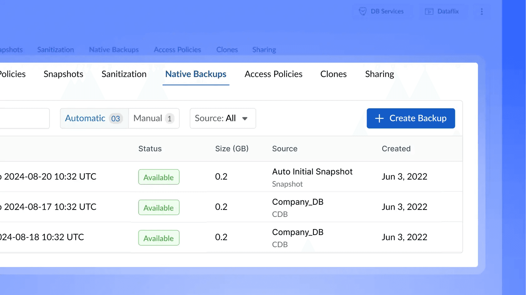 Backups screenshot