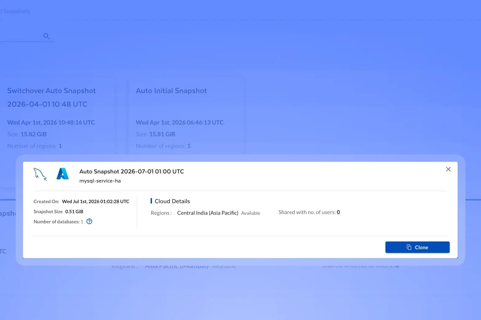 Tessell console: Cloning & Data Masking — Every MySQL operation, handled on the platform