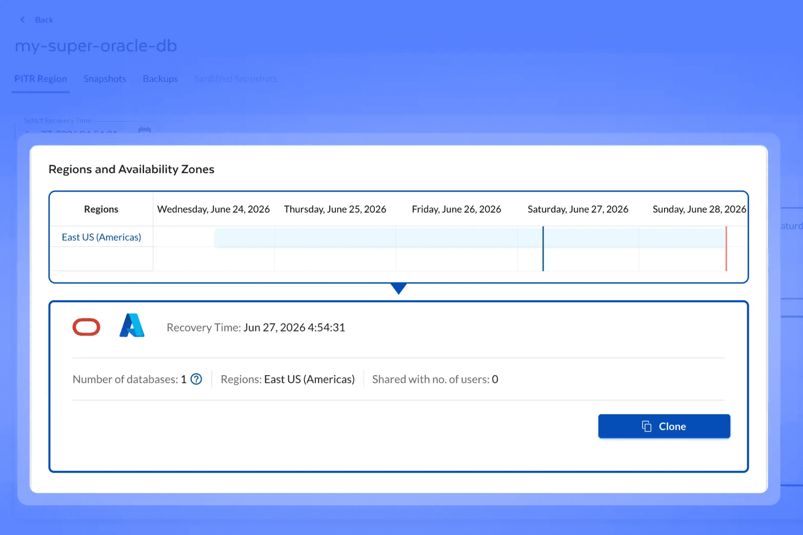Tessell console: Recovery artifacts