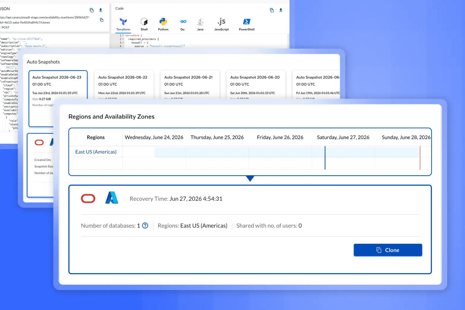 Tessell console: Self-service data access